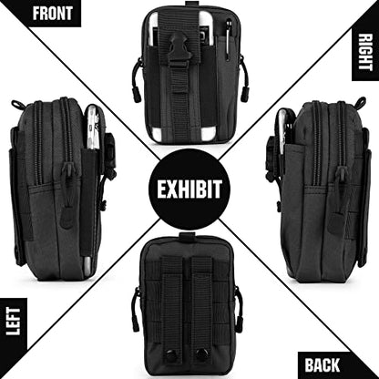 Tactical Molle Pouch Compact Utility Waist Bag Phone Holster Holder for 4.7"-6.9" iPhone 15 Pro Max/15 Pro/14 Plus/14 Pro Max/14/13 Pro Max/13 Pro/12 Pro Max/11 Pro Max - color: Black