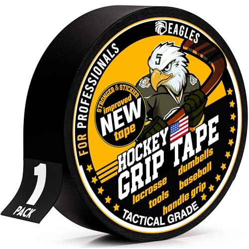 EAGLES Hockey Tape Multipurpose Cloth Tape Roll for Lacrosse Baseball & Softball Bats, Rackets, Pullup Bars, Gardening Tools, Sports Gift Perfect for Wrist, Ankle, Foot, Knee and Hand Taping - color: Black