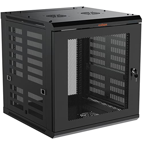 ECHOGEAR 12U Network Rack w/Enclosed Design, Easy Install, 600mm Depth | Enclosed server rack includes pre-mounted fan, 2x 1U shelves, lockable door, wall mountable design, all hardware for install - size: 12U