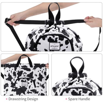 Dry Wet Drawstring Backpack with Shoe Compartment for Women Adjustable Gym Bag - color: Cow