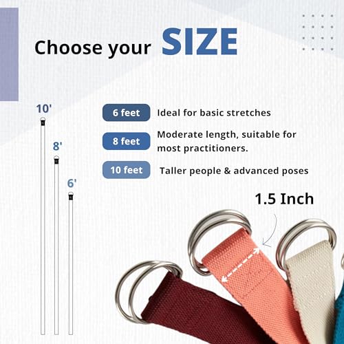 Everyday Yoga Strap with Metal D-Ring - Durable Stretching Strap for Yoga, Pilates, Flexibility & Physical Therapy (6ft, 8ft, 10ft) - color: Peacock, size: 10 Foot
