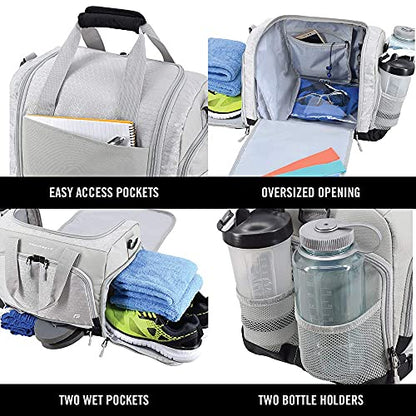 Ultimate Gym Bag 2.0: The Durable Crowdsource Designed Duffel Bag with 10 Optimal Compartments Including Water Resistant Pouch - color: Silver, size: Medium (20")