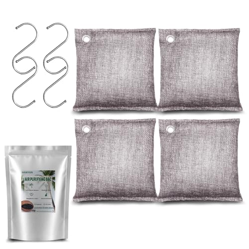 Activated Charcoal Bags Odor Absorbers, Activated Charcoal Odor Absorber for Strong Odors in Car, Closet, Shoe, Pet, Smoke, Basement. Coconut Shell Air Purifying Bag(4 x 200g) - color: 200g x 4pc