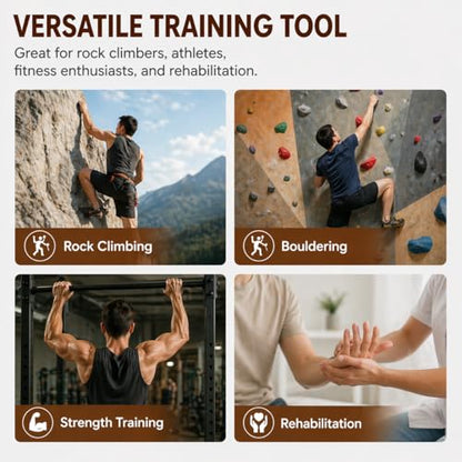 Portable Hangboard for Rock Climbing, 2-Pack Fingerboard Rings | One-piece solid wood rings with 10-25 mm edges, finger pockets, ropes and carabiners for grip and bouldering training