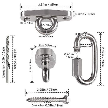 Of2 Heavy Swing Hangers Stainless Steel 304 Rust-Proof Playground Porch Yoga seat Hanger Swing Hammock Chair Suspension kit Indoor and Outdoor 2000 pounds Capacity 2 carabiners - color: Silver-2