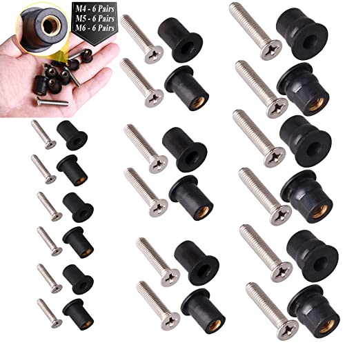 WEDAMER 18 Pairs M4 M5 M6 Neoprene Well Nuts with Stainless Steel Screw M5 Rubber Well Nuts Kayak Brass Copper Bolts Well Nut Kit for Kayak Motorcycle Boat Marine Windscreen Accessories (M4 M5 M6) - color: M4 M5 M6 each 6 Pairs