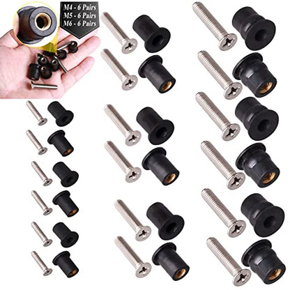 WEDAMER 18 Pairs M4 M5 M6 Neoprene Well Nuts with Stainless Steel Screw M5 Rubber Well Nuts Kayak Brass Copper Bolts Well Nut Kit for Kayak Motorcycle Boat Marine Windscreen Accessories (M4 M5 M6) - color: M4 M5 M6 each 6 Pairs