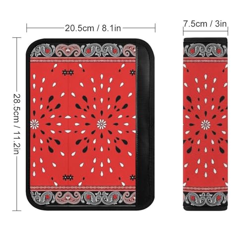2PCS Red Paisley Bandana Seat Belt Cover Breathable Automotive Seat Belt Protector for Adult Use, Most Cars, Pressure Relief - color: Pattern 815