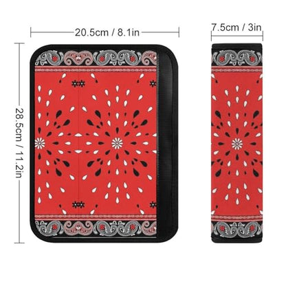 2PCS Red Paisley Bandana Seat Belt Cover Breathable Automotive Seat Belt Protector for Adult Use, Most Cars, Pressure Relief - color: Pattern 815