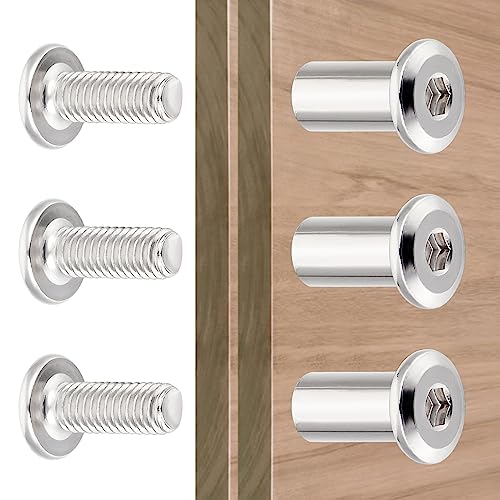 100 Sets Silver M6x15mm Furniture Bolts Metric Hex Screw Bit Set Metal Deck Screws for Furniture Screw Socket Cover Wood Socket Cap Bolt Kit - size: M6x15mm