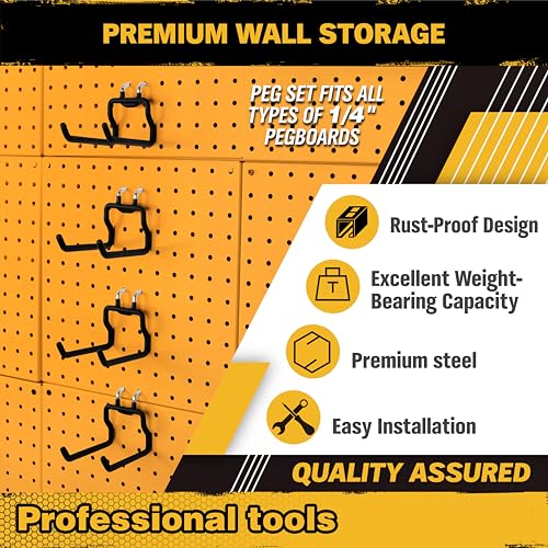 ELEAD 8-Piece Flat Pegboard Hooks, Peg Board Organizer Accessories for Hanging, Fit 1/4" Pegboard, Peg Board Tool Hangers for Garage Kitchen Workbench - style: Flat Hooks 8-Piece