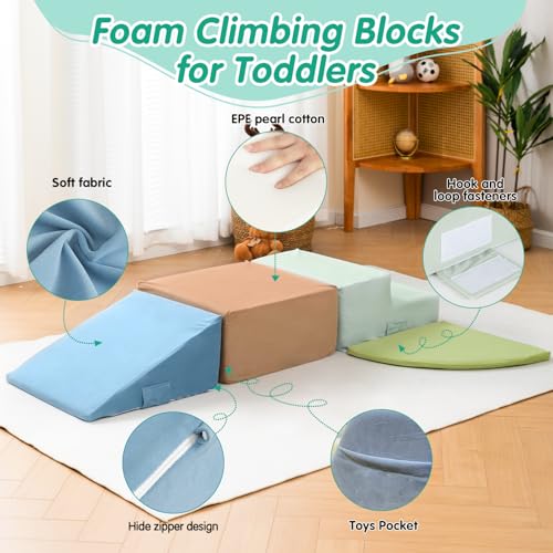 Large 4 Pcs Climbing Toys for Toddlers 1-3 Inside, Oderless & Skin-Friendly Toddler Climbing Toys Indoor, Foam Climbing Blocks for Toddlers with Velcro to Keep Them Together-Ideal Gift - color: Fashionable