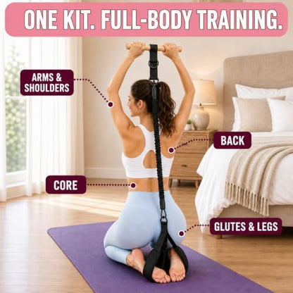 Multifunction Resistance Bands with Handles, Upgraded Dual D-Ring | 3-Tube Adjustable Resistance: 30/60/90 LB | Beech Wood Handle | Wide Foot Pedals | for Abdomen, Waist, Arm, Leg, Pilates - color: Black