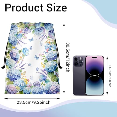 Gymnastics Grip Bag Lightweight Small Drawstring Grip Bags for Gymnasts - color: Hydrangeas Butterflies Blue