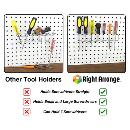 Pegboard Screwdriver Holder, 2-Pack - Hooks to Any Peg Board - Screwdriver and Pliers Rack Accessory Tool Organizer - Organization Accessory for Workbench, Garage, Tool Shed, Craft Room - size: 2 Pack