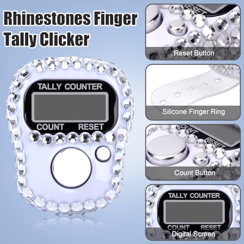 Simgoing Electronic Finger Clicker Counter, Rhinestones Tally Tasbeeh Counter Gifts for Prayer Islamic Golf Counting Goods Lap Knitting Bling Accessories - color: Silver