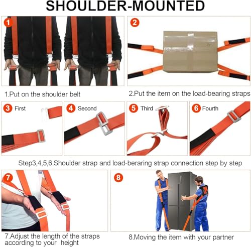 Moving Straps,Adjustable Shoulder Furniture Moving Lifting Strap Easily and Safely for 2 Movers Moving Furniture, Appliances, Mattresses,Heavy Duty up to 800 lbs - color: Orange & Black