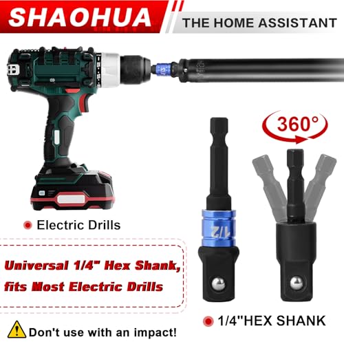 3/4"(19mm) Nut Driver 12", Deep Nut Runner Hollow Socket with 1/4" Hex Shank Adapter, 1/2" Drive 3/4 Socket for Ceiling Long Threaded Rod Bolts, Ductwork, 300mm for Overhead Fastening - size: C. 3/4(19mm) 12"