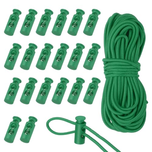 uxcell 20 Pcs Plastic Cord Locks & 16 ft Elastic Cord, Double-Hole Toggles for Drawstrings End Stopper Fastener Slider Toggles Clip for Shoelaces Backpacks Replacement, Green - color: Green