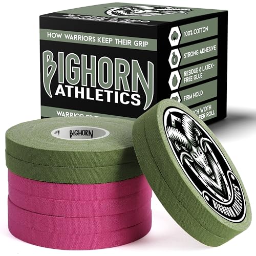 Bighorn Athletics Finger Tape, 0.3" x 45Ft, 8 Rolls, Military Green/Pink | Warrior Edition finger and toe tape for BJJ, Wrestling, Judo. Residue-free Zinc Oxide adhesive, EZ-tear breathable cotton. - color: Military Green & Pink, size: 0.3-Inch