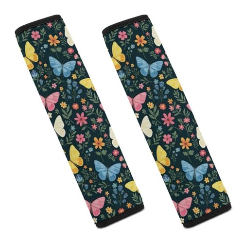 Universal Soft and Comfortable Butterfly Beautiful Floral Botanical Butterflies Seat Belt Shoulder Pad for Kids, Most Cars, 1 Pair Seat Belt Covers Cushion Anti-Slip Pad - color: Pattern 622