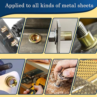 115Pcs M6 Rivet Nuts, Metric Zinc Plated Finish Carbon Steel Flat Head Threaded Insert Nutsert Kit - color: Yellow, size: Metric M6 - 115 Pcs