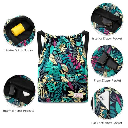 Peicees Waterproof Drawstring Sport Bag Lightweight Sackpack Backpack for Men and Women | Waterproof - color: X_blue Leaves