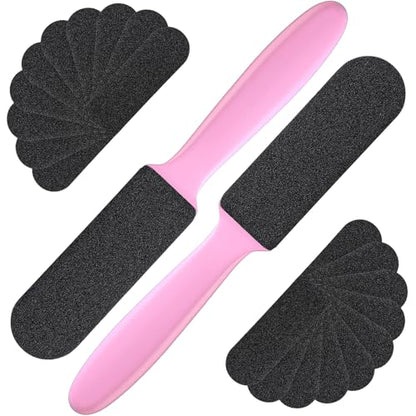 Mudder 2 Pack Stainless Steel Foot File with 20 Replaceable Double Sided Coarse & Fine Pads, Callus Remover for Dry Rough Skin and Cracked Heels, Reusable Pedicure Rasp(Pink) - color: Pink