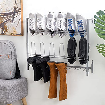 MyGift Premium Silver Metal Hanging Wall Shoe Rack for Walk in Closet, Mudroom and Entryway, Wall Mounted Space Saving Boot and Shoe Rack Organizer, Holds 9 Pairs - color: Silver (3 Tier, 9 Pairs)
