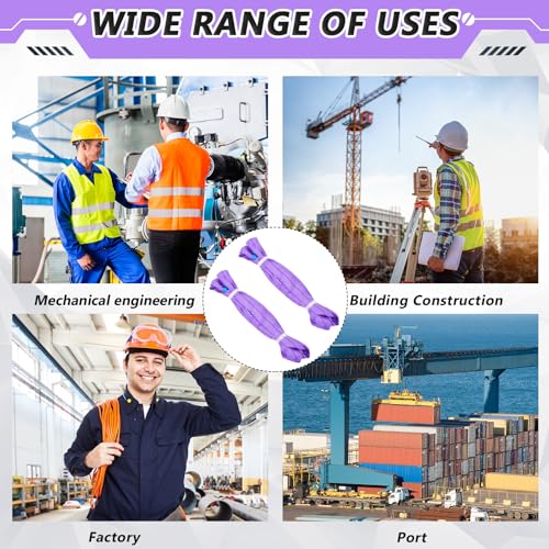 Fabbay 4 Pcs 7.9 Feet Heavy Duty Polyester Endless Loop Round Lift Slings Lifting Straps for Hoist Towing Moving Furniture Rigging Equipment, 2600 LB Vertical 2100 LB Choker 5200 LBs Basket(Purple) - color: Purple, size: 7.9 Feet