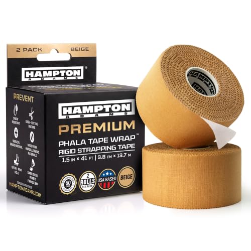 Hampton Adams Rigid Strapping Tape, Extra Sticky Athletic Tape | Rayon, Zinc Oxide, Zero Stretch, 1.5 in x 41 ft, 2 Rolls, Ankle, Wrist & Finger Support, Blister Protection, Sweat Resistant