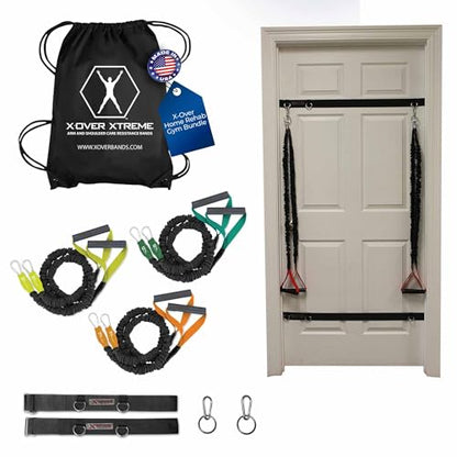 X-Over Home Rehab Gym Bundle Resistance Bands with Clip & Ring Set, Door Anchor Straps & Carry Bag for at-Home Shoulder & Arm Care, Strengthening, Reduce Pain, Injury Prevention, & Recovery - size: Level 2