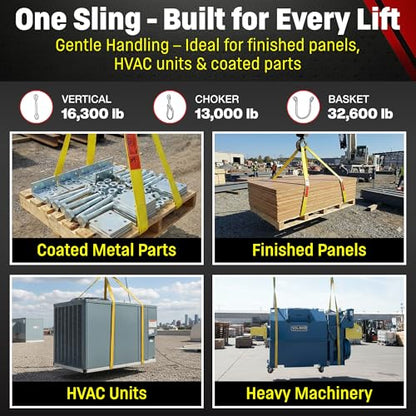 DD Sling 6 Inch x 10 Foot Nylon Lifting Sling – USA Made, 16,300 lb Vertical, 13,000 lb Choker, 32,600 lb Basket – 2-Ply Heavy Duty 900 Webbing, Type 3 Flat Eye & Eye Rigging Sling - size: 6" x 10'