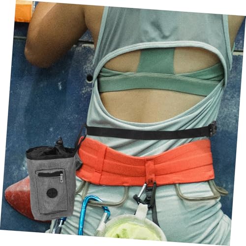 POPETPOP Slip Oxford Cloth Chalk Bag with Zippered Pocket and Secure Closure Gray Waist Pouch for Rock Climbing Gymnastics Bouldering and Outdoor Hiking Activities