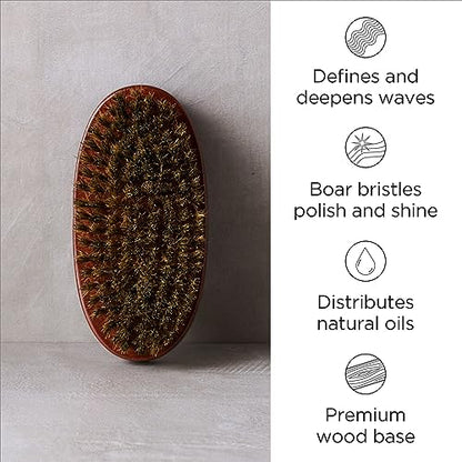 Diane Premium 100% Boar Bristle Military Wave Hair Brush for Men, Medium Firm Bristles for Thick, Curly or Coarse Hair, Use for Detangling, Smoothing, Wave Styles, Soft on Scalp, Restores Shine - style: Military Brush