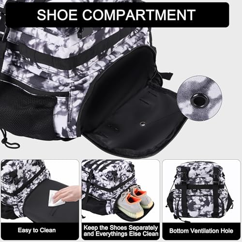 LHI Military Tactical Backpack for Men and Women 45L Army 3 Days Assault Pack Bag Large Rucksack with Shoe Compartment - color: 1.6 Black and White
