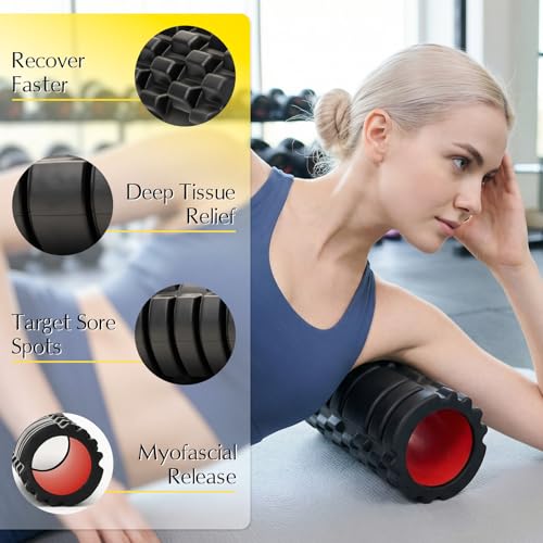 Foam Roller 13" High-Density Deep Tissue for Muscle Recovery | Patented Muscle Roller for Muscle Massage and Myofascial Trigger Point Release Back Roller for Fitness, Yoga, Pilates, Black - color: Black