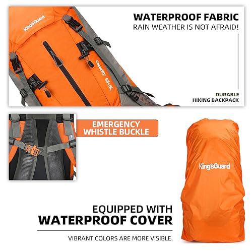 70L Camping Hiking Backpack with Rain Cover Waterproof Backpacking Backpack for Hiking Treeking Climbing Outdoor - color: Orange