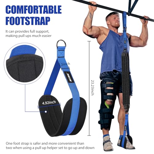 Pull Up Assistance Bands 260lbs, Heavy Pull Up Bands Resistance Bands for Pull Ups Working Out with Feet Rest, Pull Up Bar Bands Assistance Bands Strength Training Workout Equipment, Height Adjustable - color: Blue