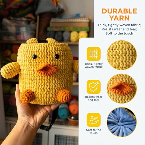 Handmade Crochet Rock Climbing Chalk Bag, Fun Plush Animal Chalk Pouch with Drawstring, Adjustable Waist Belt for Indoor Outdoor Bouldering Sport Climbing - style: Yellow Duck