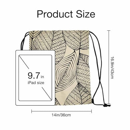Drawstring Backpack Bag Black Texture Leaf Autumn Beige Seamless Stylized Leaf Pattern Lightweight Backpack Soccer Ball Bag Sutiable for Sports Beach Short Travel Stroage 14x16.9 Inch - color: Black Texture Leaf