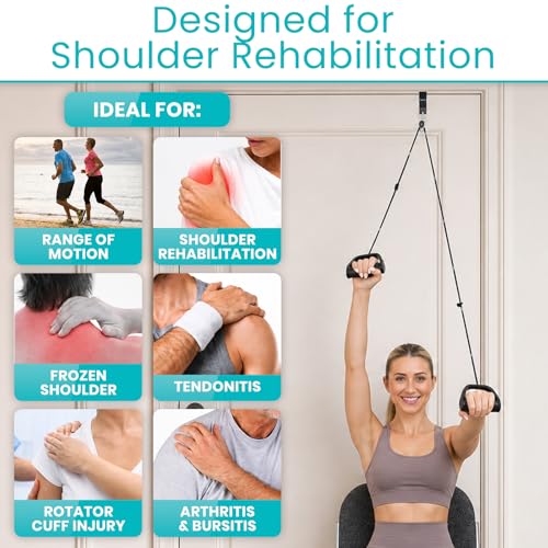 Vive Premium Shoulder Pulley for Physical Therapy w/ Carry Pouch - Over the Door Pulley for Shoulder Rehab - Rotator Cuff Exercise Strengthening Equipment - Overhead Pulleys Arm Pain Relief & Recovery