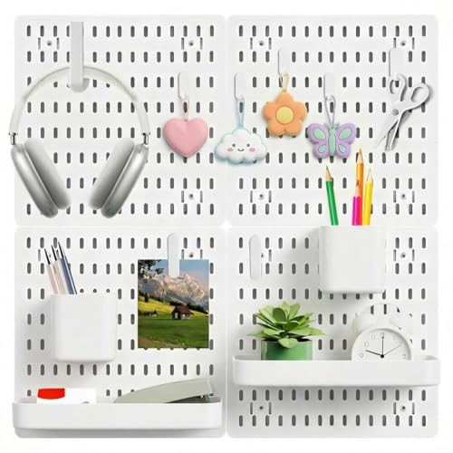 White Pegboard Combination Kit, Wall Organizer Pegboard, Modular Hanging, Peg Boards and Accessories Modular Hanging, Garage Storage Tool Organizer for Craft Room, Kitchen, Workshop, Office, 24x24inch - color: White