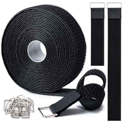 1.5" x16Ft Hook and Loop Straps Cinch Straps Heavy Duty with 16 Metal Buckles, Adjustable Fastening Cable Straps, Free Cut Length, Reusable Nylon Cable Ties for Organizer or Storage - color: Black, size: 1.5"×16ft Metal Buckle