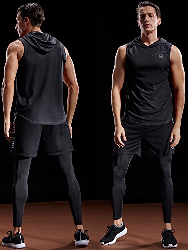 NELEUS Dry Fit Workout Athletic Muscle Tank Top Running Shirts with Hoods - color: 5036# 3 Pack:black,grey,olive Green, size: X-Large