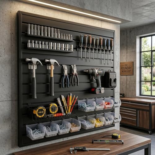 4x4Ft Slat Wall Panels, Heavy-Duty PVC Interlocking Garage Storage | Easy-Wipe Surface, Holds Shelves & Hooks, for Garage, Workshop, Office Tool Organization Hanging Boards