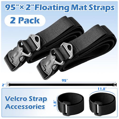 2 Pcs Floating Mat Straps with Quick-Release Double Lock Buckle, Multifunctional Floating Water Mat Straps with Hole Buckle & Carry Handle for Crawling Mat, Yoga, Camping