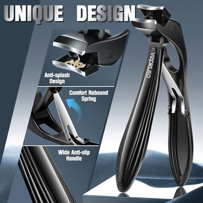 Toenail Clippers for Seniors & Thick Nails | Heavy Duty Stainless Steel, Wide Jaw, Men, Women, Elderly, Manicure Set