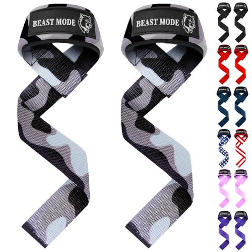 TECEUM Lifting Straps for Weightlifting Gym Strength Training - Wrist Straps with Neoprene Padded Cotton - Men & Women – Ideal for Powerlifting, Bodybuilding & Deadlifts - color: Black Camo, size: 18" - Beast Mode