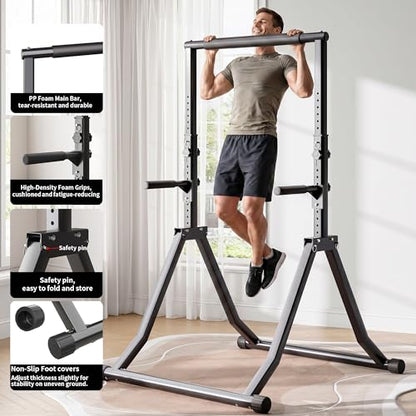 Foldable Pull Up Bar Station 66.1''-84.6'' Power Tower - color: 66"-85" with Dual Dip Handles